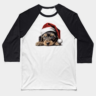 Christmas Peeking Puppy Baseball T-Shirt